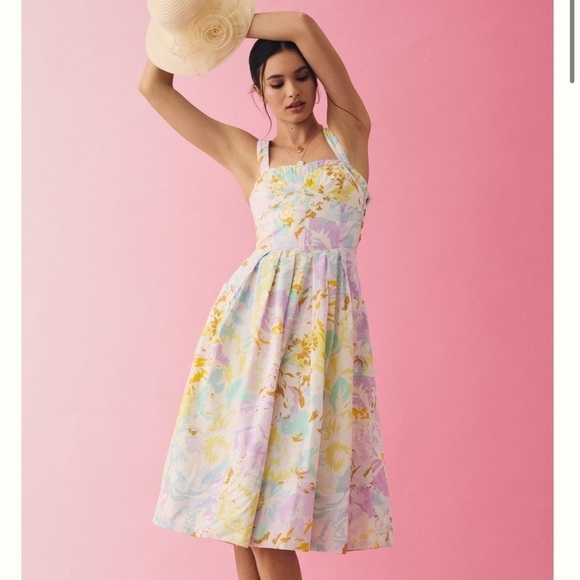 ANTHROPOLOGIE Maeve Sweetheart Corset A-Line Floral Dress Sleeveless Size LP NEW - Picture 1 of 16